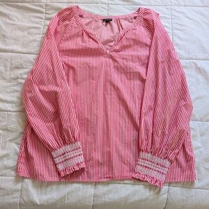 ❤️Talbots Pink and White Relaxed Ruched Blouse